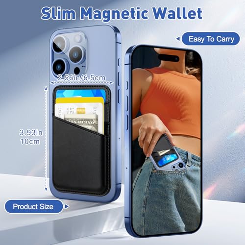 SHANSHUI Wallet Compatible with Magsafe, Soft Leather Magnetic Phone Wallet Credit Card Holder for Back of Phone Compatible with iPhone 17/16/15/14/13/12 Mini/Plus/Pro/Pro Max - color: Black