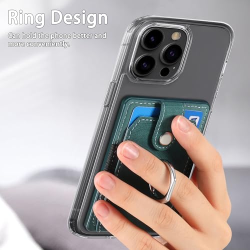 Cell Phone Card Holder with Ring Grip,Adhesive Phone Card Wallet,Green