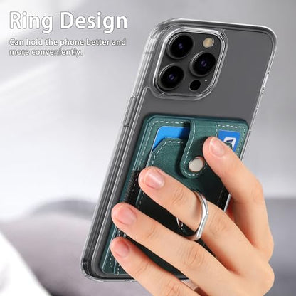 Cell Phone Card Holder with Ring Grip,Adhesive Phone Card Wallet,Green