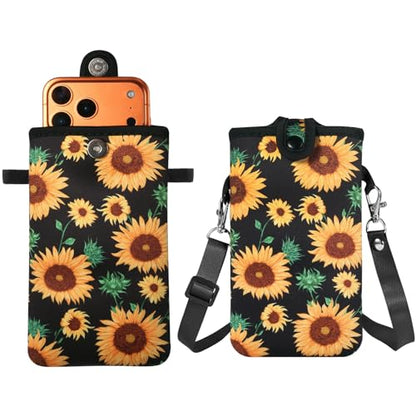 Neoprene Phone Sleeve Pouch Bag Case with Crossbody Strap Compatible for iPhone 17 Pro Max Air 16 Plus / Galaxy S26 Ultra / S26+ S25 FE A17 A36 A56 / Pixel 10 Pro XL / OnePlus 15 13 (Sunflower, XL) - color: Sunflower