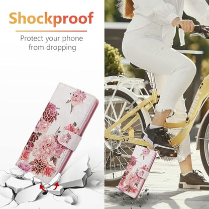 UEEBAI Wallet Case for Samsung Galaxy S23 Ultra 5G, PU Leather Phone Case Kickstand RFID Blocking Flip Case with Card Slots Wrist Strap Relief Engraved Magnetic Closure Folio Case - White Flower - color: White Flower, size: Samsung Galaxy S23 Ultra 5G