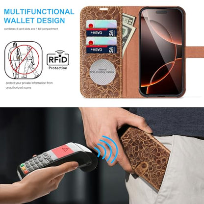 Genuine Leather Wallet Case for iPhone 15 Pro Max 6.7'', Brown | Magnetic Detachable, 2-in-1 Flip Folio, RFID Blocking, Wireless Charging - color: Brown, size: 15 Pro Max 6.7‘’