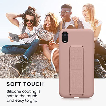kwmobile Case for Apple iPhone XR Case - Soft TPU Cover with Silicone Coating - with Hand Strap and Stand Function - Shockproof - Dusty Pink - color: dusty pink