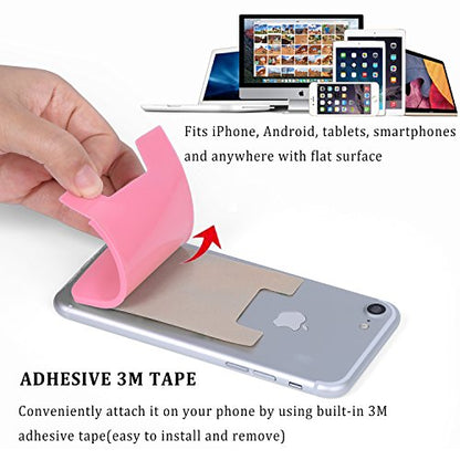 Cell Phone Card Holder for Back of Phone,Silicone Stick On Phone Wallet - color: Pink,Purple,Rose