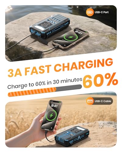 SOARAISE Solar Power Bank 48000mAh Wireless Battery Pack with 4 Cables