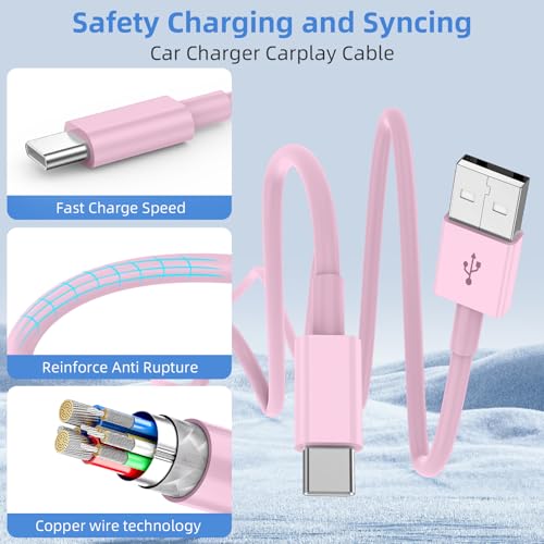 LDHTY CarPlay Charging Cable, USB A to USB C Cable, 2-Pack 3FT, Pink - color: Pink, size: 3ft+3ft