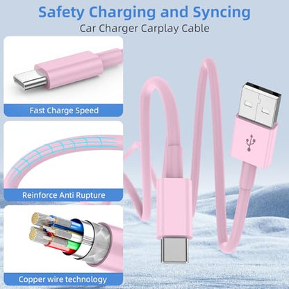 LDHTY CarPlay Charging Cable, USB A to USB C Cable, 2-Pack 3FT, Pink - color: Pink, size: 3ft+3ft