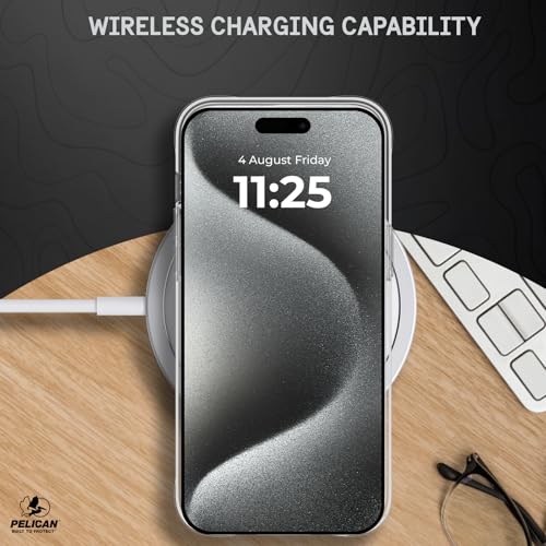 Pelican Ranger Series - iPhone 15 Pro Max Case 6.7" [Wireless Charging Compatible] [Anti-Yellow] Protective Phone Case with Anti-Scratch Tech [12ft MIL-Grade Drop Protection] 15 Pro Max Cover - Clear | Wireless Charging Compatible Phone Case w/12ft Milita