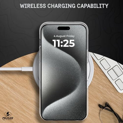 Pelican Ranger Series - iPhone 15 Pro Max Case 6.7" [Wireless Charging Compatible] [Anti-Yellow] Protective Phone Case with Anti-Scratch Tech [12ft MIL-Grade Drop Protection] 15 Pro Max Cover - Clear | Wireless Charging Compatible Phone Case w/12ft Milita