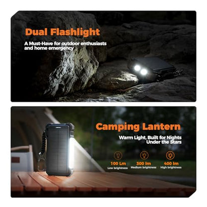 BLAVOR Solar Power Bank 20000mAh, Wireless Charger for Phones & Apple Watch - color: Dull black