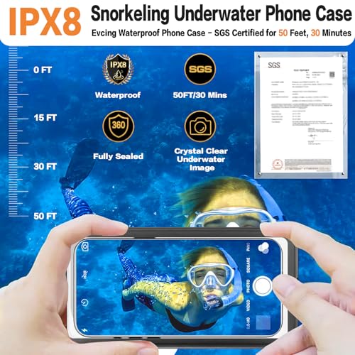 Waterproof Phone Case, Underwater Phone Cases for Snorkeling, IPX8 Diving Case, 360 Full Body Protection for iPhone 16 Pro Max/15/14/Galaxy S24, Up to 6.9 Inch, Beach Cruise Essentials (Black) - color: Black