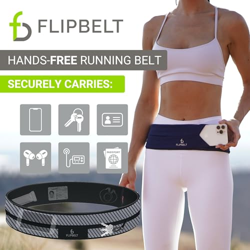 FlipBelt Classic Running Belt, Phone Holder for Running, Money Belt Pouch - color: Reflective Black, size: Small