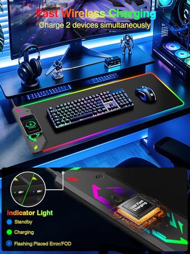Magnetic Wireless Charging Mouse Pad Gaming, 31.5"x15.8" Large Desk Mat - color: RGB-31.5"x15.8"-Mag