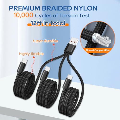 UCEC USB C Multi Charging Cable, 3 in 1 Braided Nylon USB-C Splitter