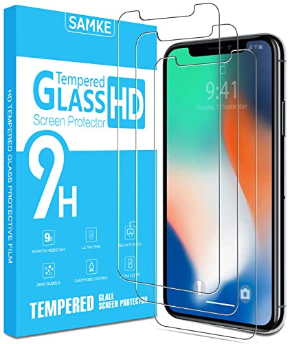 SAMKE [3 Pack] Compatible with Apple iPhone 10/X iPhone XS iPhone 11 Pro Screen Protector [5.8-inch] Tempered Glass,2.5D Edge Advanced HD Clarity Work Most Case (9H Hardness, 6X Stronger, Bubble Free) - size: iPhone X/XS and iPhone 11 Pro (5.8-inch)