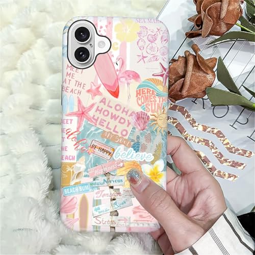 Case Compatible with iPhone 16 Plus, Cute Dual Layer Hybrid Phone Cover, Military Grade Drop Protection, Aesthetic Shockproof Phone Case for Women Girls, Pastel Pink Summer Collage - color: Pastel Pink Summer Collage, size: Iphone 16 Plus