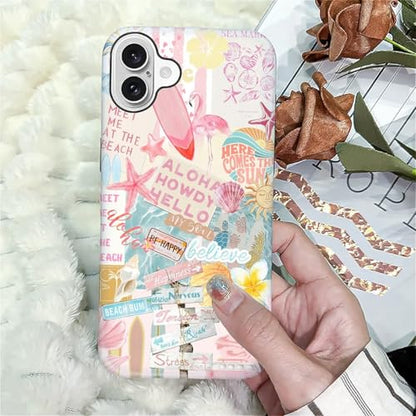 Case Compatible with iPhone 16 Plus, Cute Dual Layer Hybrid Phone Cover, Military Grade Drop Protection, Aesthetic Shockproof Phone Case for Women Girls, Pastel Pink Summer Collage - color: Pastel Pink Summer Collage, size: Iphone 16 Plus