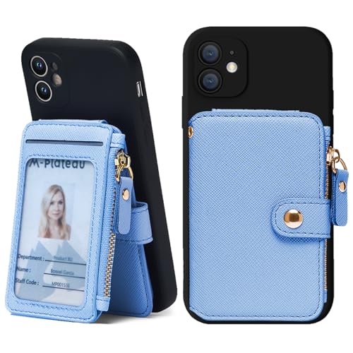 RFID Blocking Phone Wallet Stick on Leather Card Holder for Phone Case | Card Holder for Phone case Stick on Attachable Credit Card Holder for Phone (Compatible with Most Smartphones) Sky Blue - color: Sky Blue