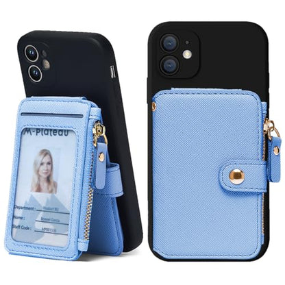 RFID Blocking Phone Wallet Stick on Leather Card Holder for Phone Case | Card Holder for Phone case Stick on Attachable Credit Card Holder for Phone (Compatible with Most Smartphones) Sky Blue - color: Sky Blue