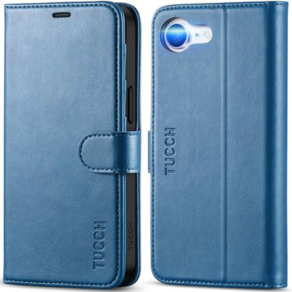 TUCCH Wallet Case for iPhone 17e/iPhone 16e (6.1"), Flip Stand, Light Blue | RFID Blocking, 4 Card Holders, Kickstand, PU Leather, Shockproof TPU Shell, Magnetic Closure, Protective Folio Cover - color: Light Blue