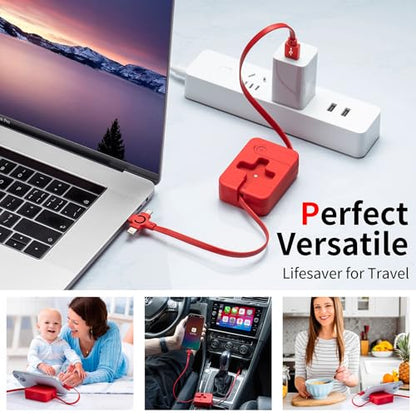 3 in 1 Multi Charger Cable 3A, 2Pack 3 in 1 Retractable Multi Charging Cable with IP/USB C/Micro Ports, Phone Holder, Multiple Fast Charging Cord for Cell Phones, IP, Samsung Galaxy, Tablets