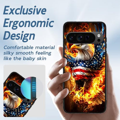 for Google Pixel 9 Pro XL Phone Case, TPU Shockproof Full Body Protection 6.8" American Flag Eagle Cover for Pixel 9 Pro XL, Lightweight Compatible Wireless Charging, Screen Protector Film - color: American Flag Eagle