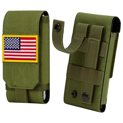 Tactical Molle Phone Case, Heavy Duty Loop Belt Holster Pouch with Flag Patch for iPhone 17 Pro Max/16 Pro Max/16 Plus/16 Pro/16/15 Pro Max/14 Pro Max/13 Pro Max, for Galaxy S24 Ultra - color: Green