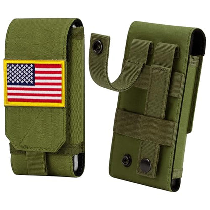 Tactical Molle Phone Case, Heavy Duty Loop Belt Holster Pouch with Flag Patch for iPhone 17 Pro Max/16 Pro Max/16 Plus/16 Pro/16/15 Pro Max/14 Pro Max/13 Pro Max, for Galaxy S24 Ultra - color: Green