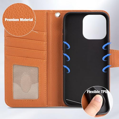 Arae Compatible with iPhone 15 Pro Max Case with Card Holder and Wrist Strap Wallet Flip Cover for iPhone 15 Pro Max 6.7 inch Men RFID Blocking Wristlet Kickstand,Light Brown - color: Litchi Light Brown, size: iPhone 15 Pro Max 6.7 inch