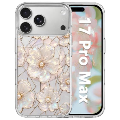 for iPhone 17 Pro Max Magnetic Case【Compatible with MagSafe】 Aesthetic Oil Painting Stained Glass Flower Design, Slim Fit Hard PC Back Shockproof Cute Clear Phone Cover, Light Pink - color: Light Pink, size: iPhone 17 Pro Max