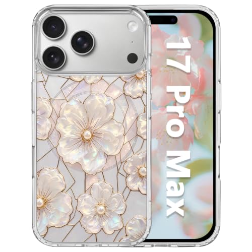 for iPhone 17 Pro Max Magnetic Case【Compatible with MagSafe】 Aesthetic Oil Painting Stained Glass Flower Design, Slim Fit Hard PC Back Shockproof Cute Clear Phone Cover, Light Pink - color: Light Pink, size: iPhone 17 Pro Max