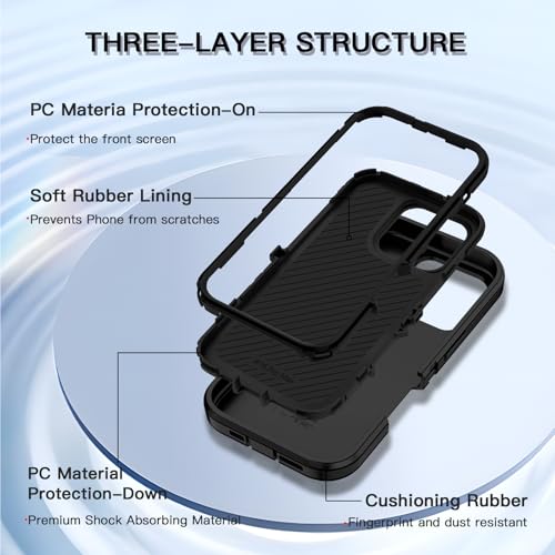 for iPhone 16 Pro Max Case Heavy Duty Protective Shockproof Dropproof 3-Layer Full Body Protection [Without Screen Protector] Tough Rugged Cover for Apple iPhone 16 Pro Max,Black - color: Black