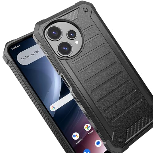 TJS for Cricket Icon Plus 2026 Phone Case, AT&T Verge 2 5G Case (Black) | with Tempered Glass Screen Protector, Premium Tough Lined Design Hybrid Shockproof Heavy Duty Phone Case Cover - color: Black