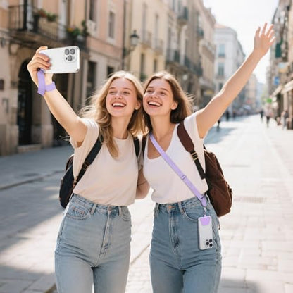 takyu Phone Lanyard, 2 Pack Adjustable Anti-Drop Neck/Wrist Strap with 2 Pcs Tether Patches, Secure Hands-Free Compatible for iPhone Samsung Perfect for Nurses, Teachers, Travel, Hiking Black+Qpurple - color: Black + Qpurple
