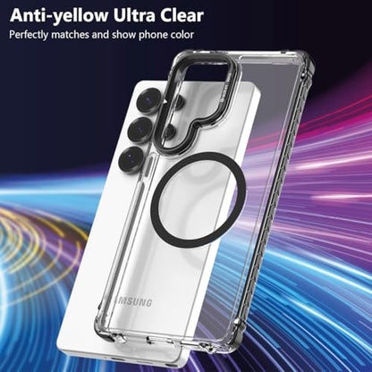 Nvollnoe for Samsung S25 Ultra Case Compatible with MagSafe Military Grade Shockproof Heavy Duty Protective Adjustable Kickstand Ultra Clear Magnetic Phone Case for Samsung S25 Ultra(Black) - color: Clear-Black