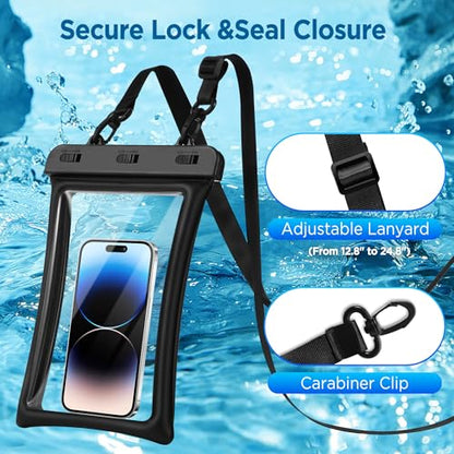 CACOE Floatable Waterproof Phone Pouch 2 Pack Up to 10.0", Black+Pink | Floatable, IPX8 Waterproof Phone Case,Adjustable Lanyard,Dry Bags for Beach/Cruise/Travel/Camping/Kayak/Vacation Essentials - color: Black+Pink, size: Up to 10.0"-Floatable