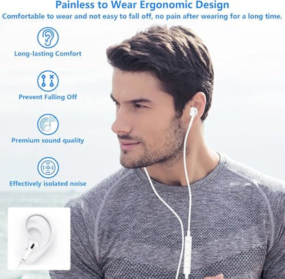 Apple MFi Certified 2 Pack iPhone Wired Headphones with Lightning Connector - color: White