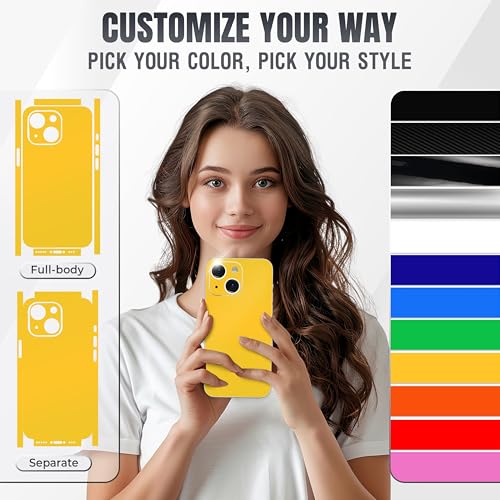 2Pcs Skin Wrap Compatible for iPhone 14 – Slim Decal Vinyl Protective Film for Sides & Back – Sleek Fit, Premium Look – Compatible with All iPhone 14 Cases - Yellow - color: Yellow