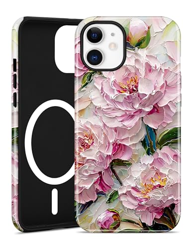 Jusy Magnetic Stained Glass Floral Case for iPhone 16e/17e, Peony | Compatible with MagSafe, Cute Aesthetic Flower Design, TPU and PC Protective Phone Cover - color: Peony