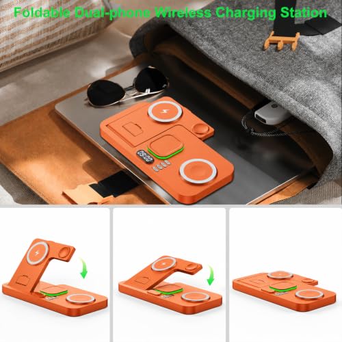 Dual Phone Foldable Wireless Charging Station for Apple, Couple&Family Use - color: Orange