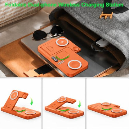 Dual Phone Foldable Wireless Charging Station for Apple, Couple&Family Use - color: Orange