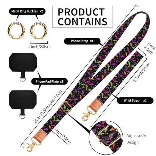 Phone Lanyard Crossbody Wrist Strap, Cute Cell Phone Lanyards for around the Neck Wristlet Wrist Strap - color: Purple Bats
