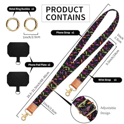 Phone Lanyard Crossbody Wrist Strap, Cute Cell Phone Lanyards for around the Neck Wristlet Wrist Strap - color: Purple Bats