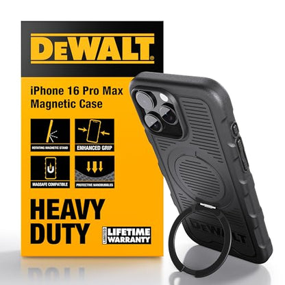 DEWALT 360° Rotatable Magnetic Ring for iPhone 16 Pro Max Case, Heavy Duty Drop Protection Fit for MagSafe w/Stand & Ring Holder, Shockproof Nanobubbles for iPhone 16 Pro Max Phone Case Ostand, Black - size: iPhone 16 Pro Max