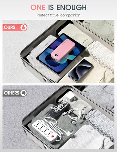 citicr Portable Charger 20000mAh PD20W w/Built-in Cables & Wall Plug Pink - color: Magenta