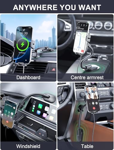 MOKPR Wireless Car Charger Adjustable Gooseneck Dashboard with QC 3.0 - style: Dash with QC 3.0