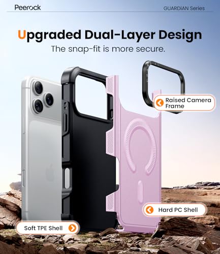 Heavy Duty for iPhone 17 Pro Max Case, [20FT Military Grade Drop Protection] Dual-Layer Shockproof Protective Phone Case, Fit for Magsafe, Rugged Tough Durable Cover, Guardian Series - Pink - color: Pink