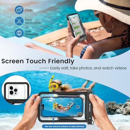 Niveaya [Floatable Floating Waterproof Phone Pouch 2 Pack-Up to 8.5", Large Space Adjustable Neck Lanyard Waterproof Phone Case, Phone Dry Bags for Vacation Beach Pool Kayak Cruise Travel Essentials - color: Black + Black