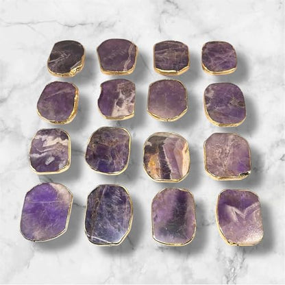 Grips by CRYSTALFY Amethyst Gold Edge Crystal Phone Grip Holder & Expanding Kickstand - Natural Gemstone Swappable Top Accessory for iPhone, iPad, Kindle & Mobile Devices