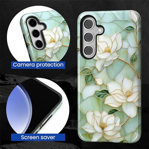 Case Compatible with Samsung Galaxy S23 FE, Hybrid 2-Layer Hard Shell Protection Case, Shockproof Protective Tough Phone Cover, Blooming Cyan Flowers - color: Blooming Cyan Flowers, size: Samsung Galaxy S23 FE